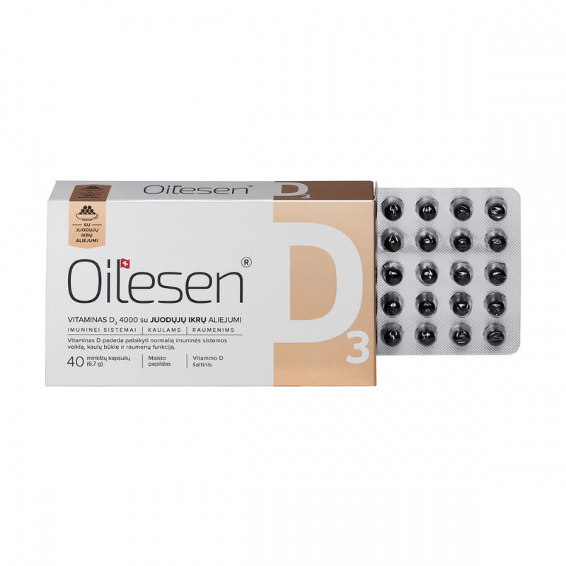 OILESEN Vitaminas D3 4000 su juodųjų ikrų aliejumi, kapsulės N40, nuotrauka Nr. 2