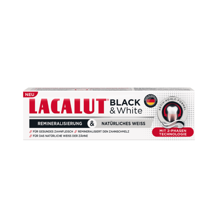 Lacalut Black & White dantų pasta 75ml, nuotrauka Nr. 1