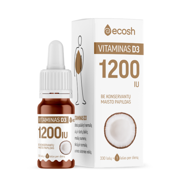 ECOSH Vitaminas D3 su kokosų aliejumi 1200TV 10ml, nuotrauka Nr. 1