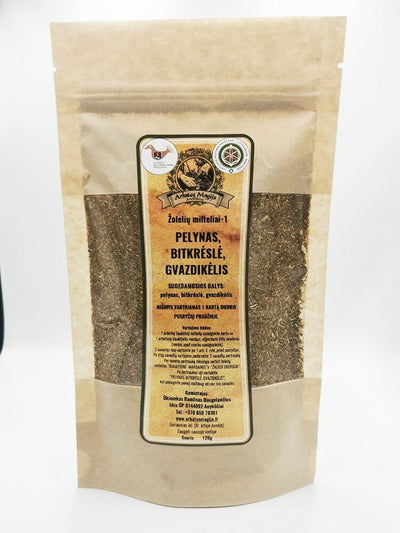 PELYNAS, BITKRĖSLĖ, GVAZDIKĖLIS žolelės milteliais – 1, 120g