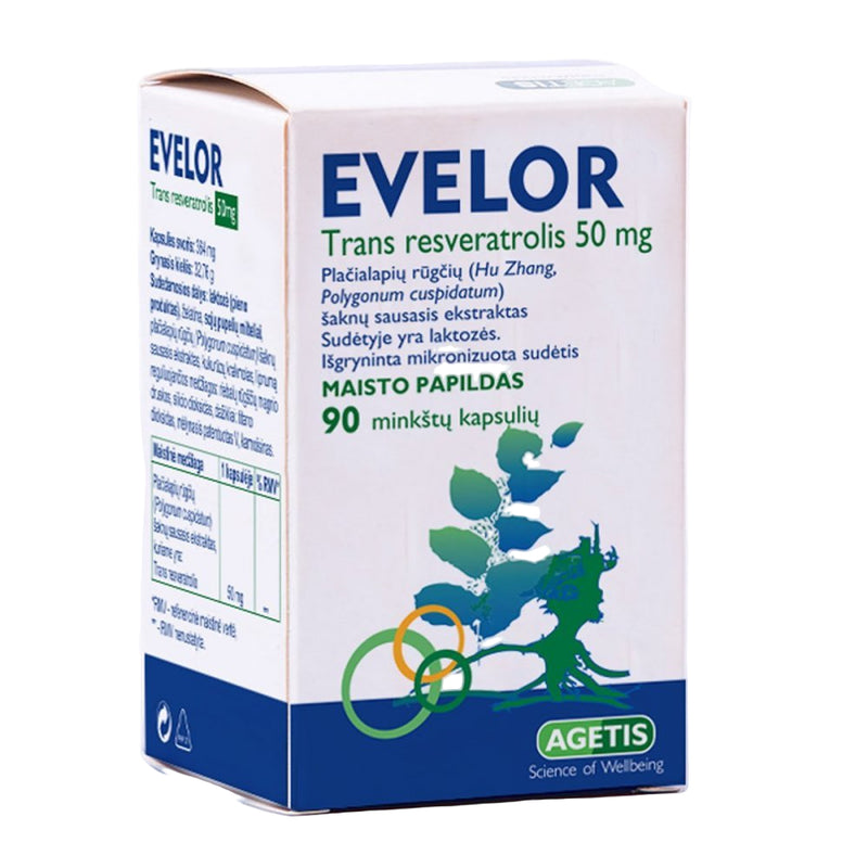 EVELOR trans resveratrolis 50 mg, minkštos kapsulės N90, nuotrauka Nr. 1