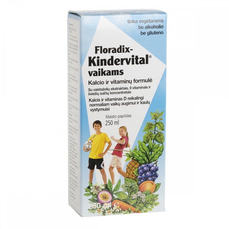 FLORADIX Kindervital vaikams, kalcio ir vitaminų formulė, 250ml, nuotrauka Nr. 1