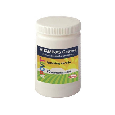 APOVIT Vitaminas C 200 mg nuo 3m., apelsinų skonio kramtomosios tabletės N70