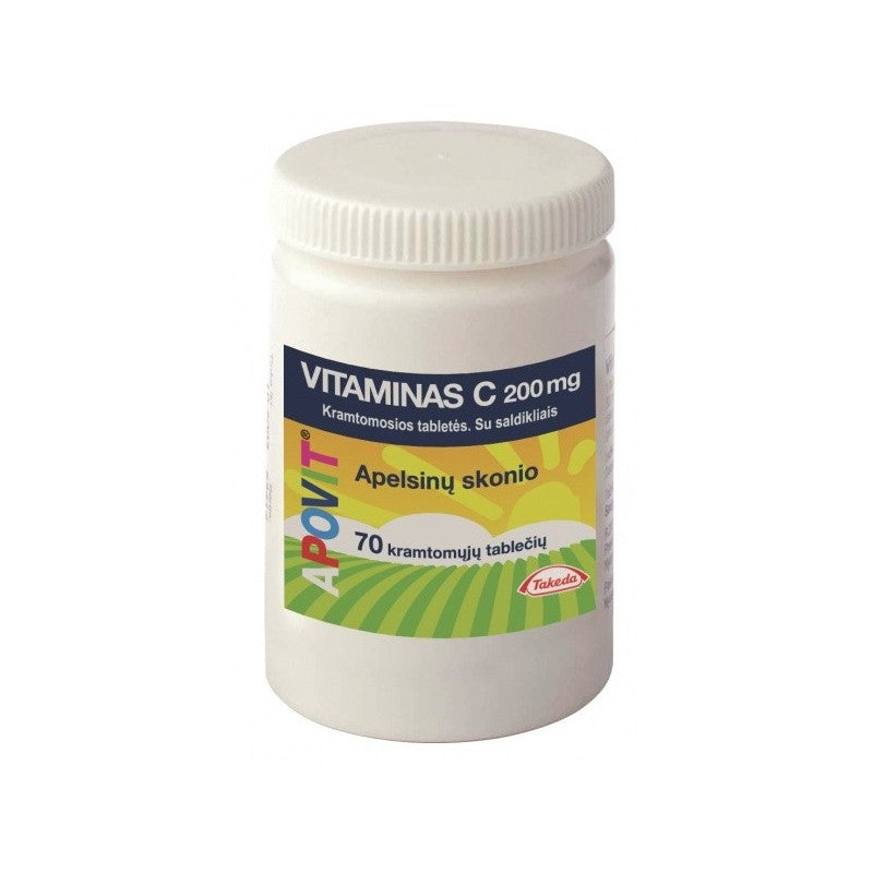 APOVIT Vitaminas C 200 mg nuo 3m., apelsinų skonio kramtomosios tabletės N70, nuotrauka Nr. 1